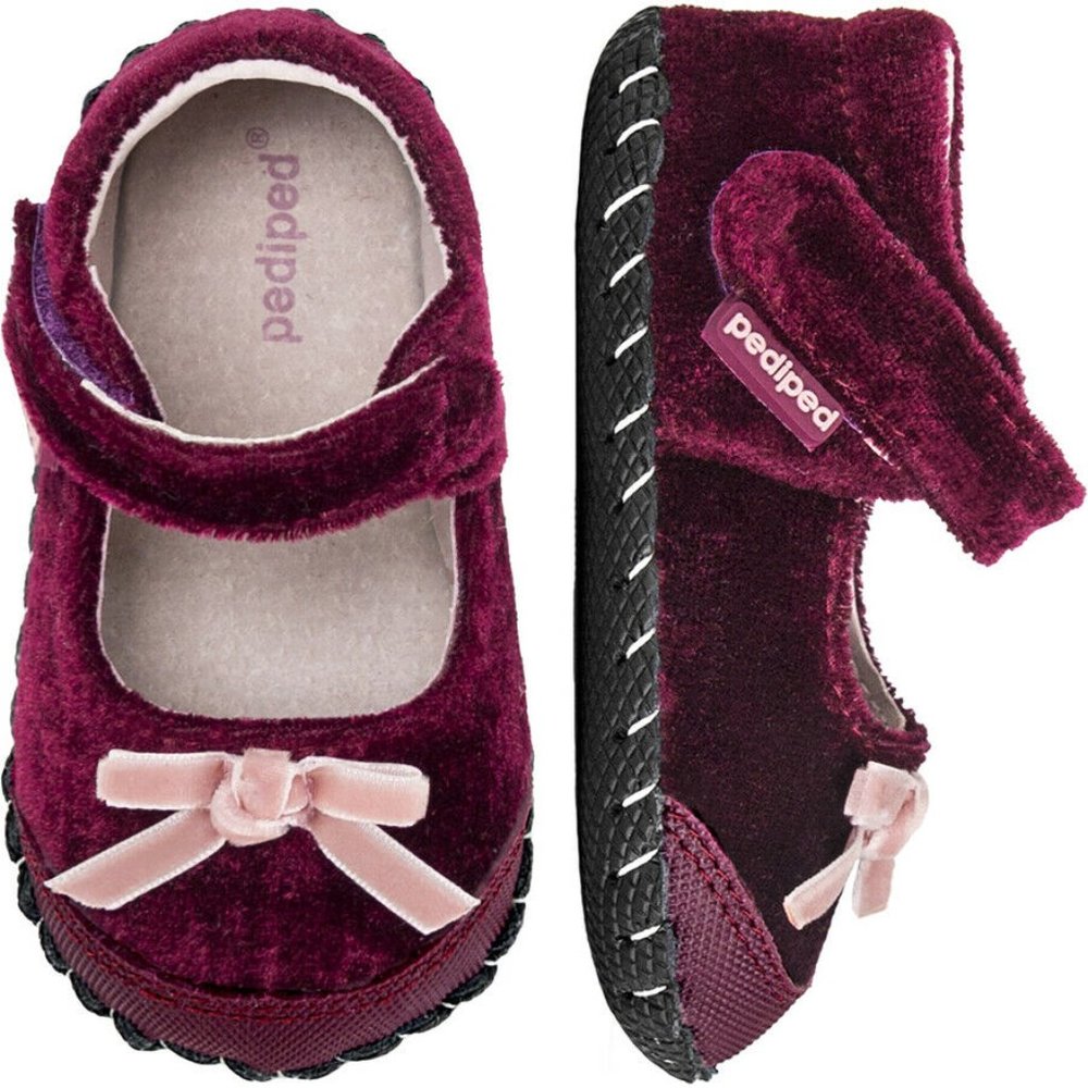 NEW pediped Baby Louisa Velvet Bow Adjustable Mary Jane Burgundy Ballet Flats